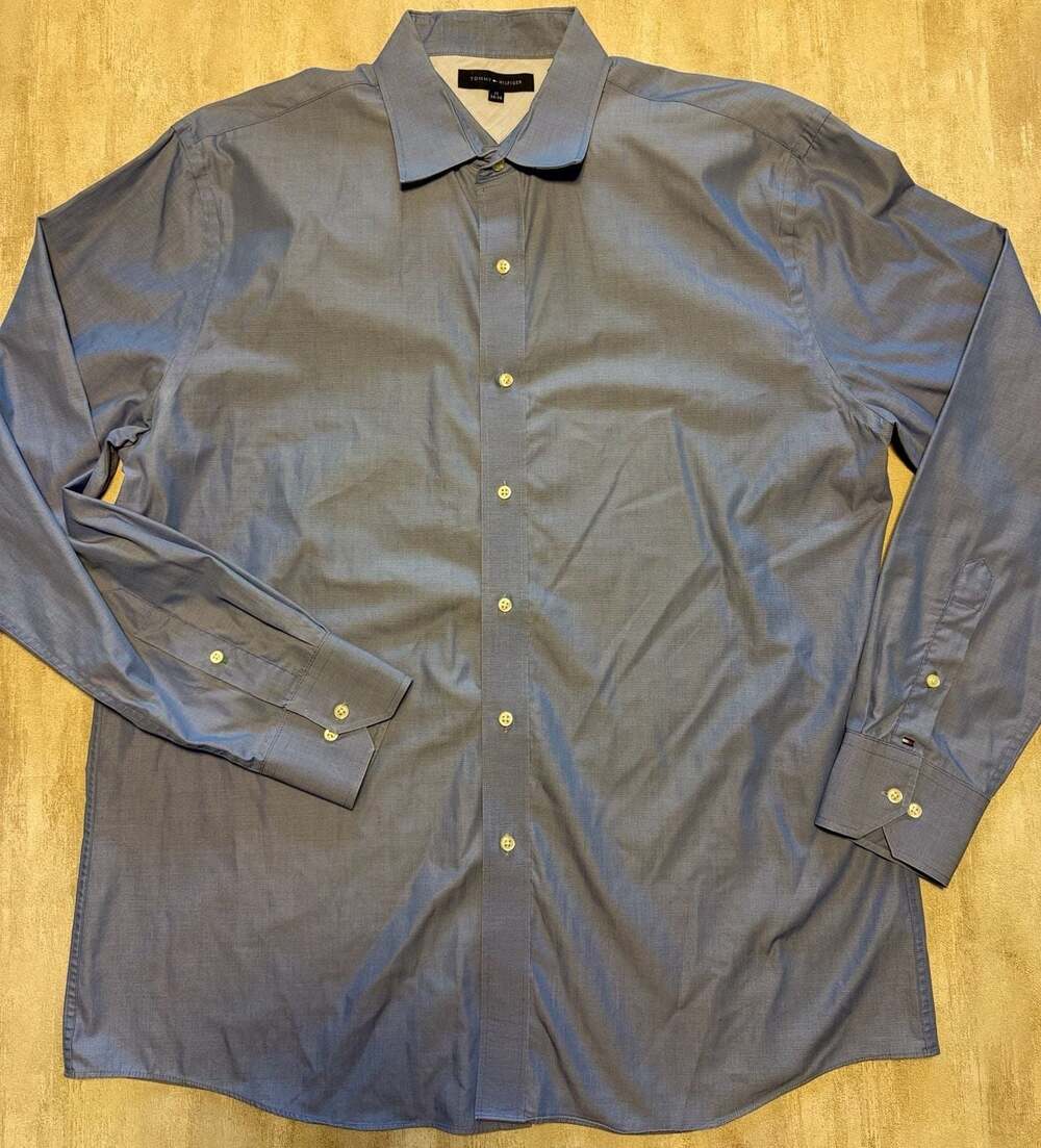 Tommy‎ Hilfiger Blue Long Sleeve Button Down Dress Shirt Size 17 34-35